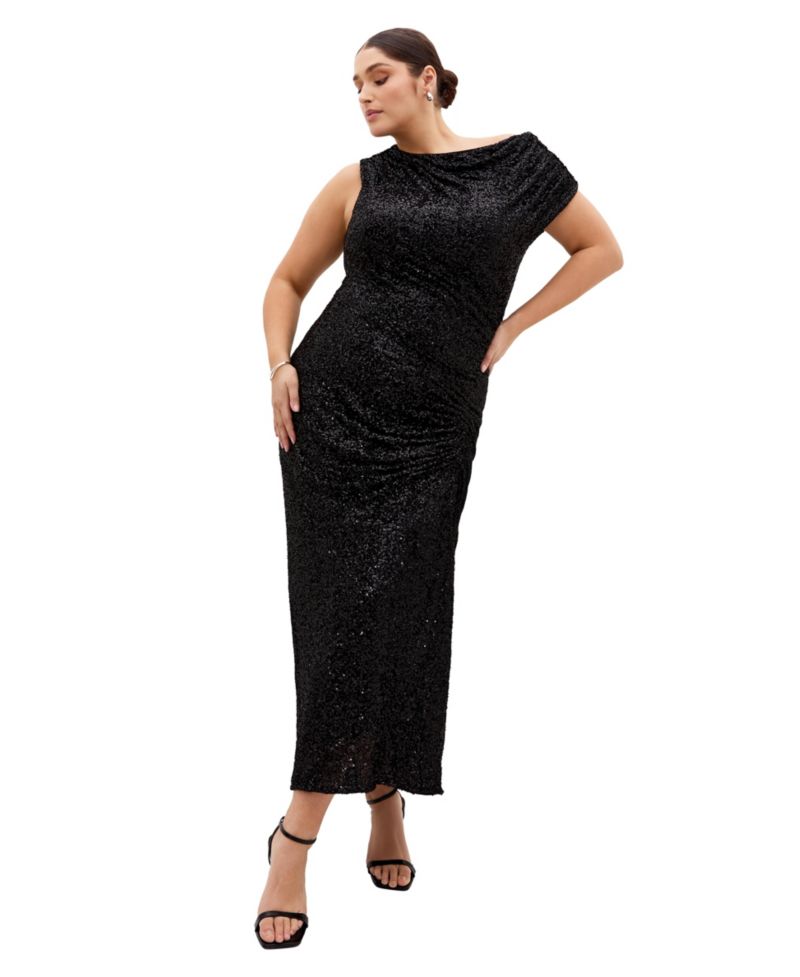 Women's Sequin Star Off Shoulder Maxi Dress
