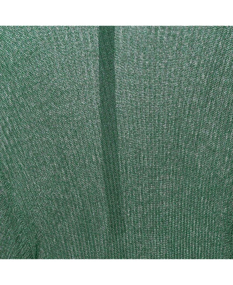 Women's Green Metallic Rib Knit Turtle Neck Maxi Dress