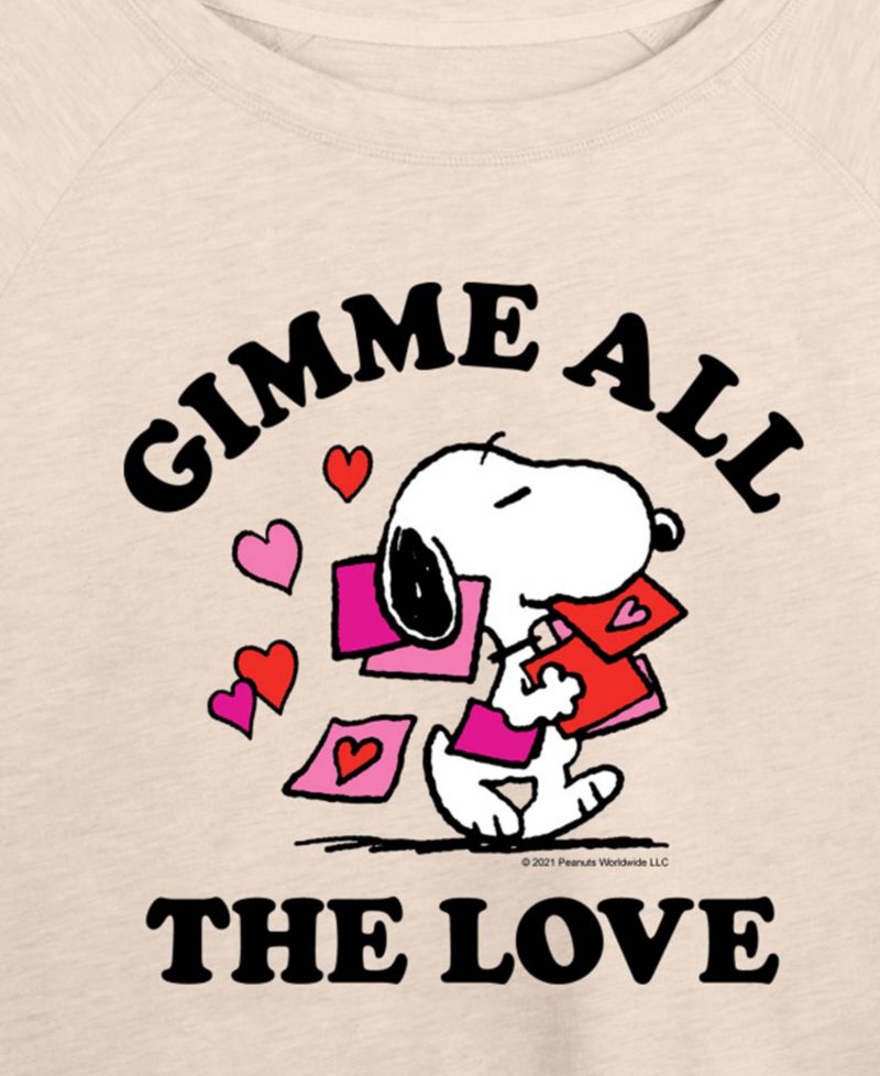 Women's Peanuts Snoopy Gimme All The Love Valentine French Terry Long-Sleeve T-Shirt