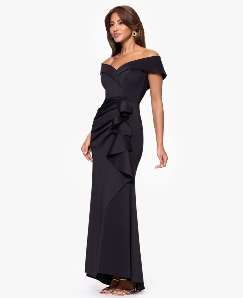 Women's Scuba Off-The-Shoulder Gown