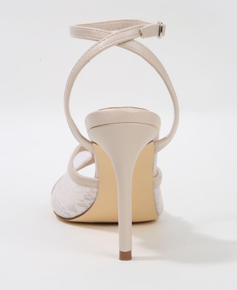Julie Pearl Embellished Lace Stiletto Heel Sandals
