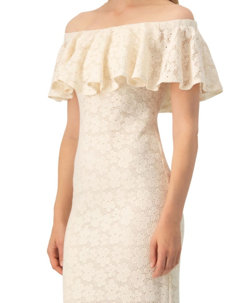 Women's Lace Long Bardot Neckline Dress