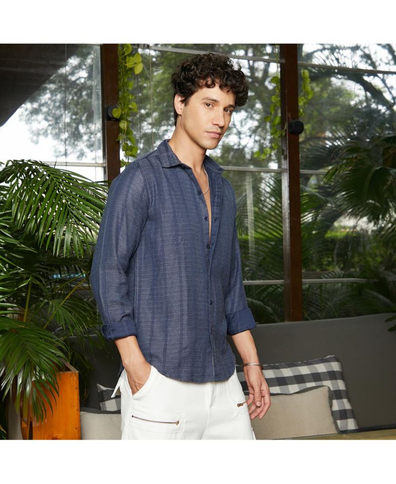 Men's Contrast-Weave Relaxed Shirt