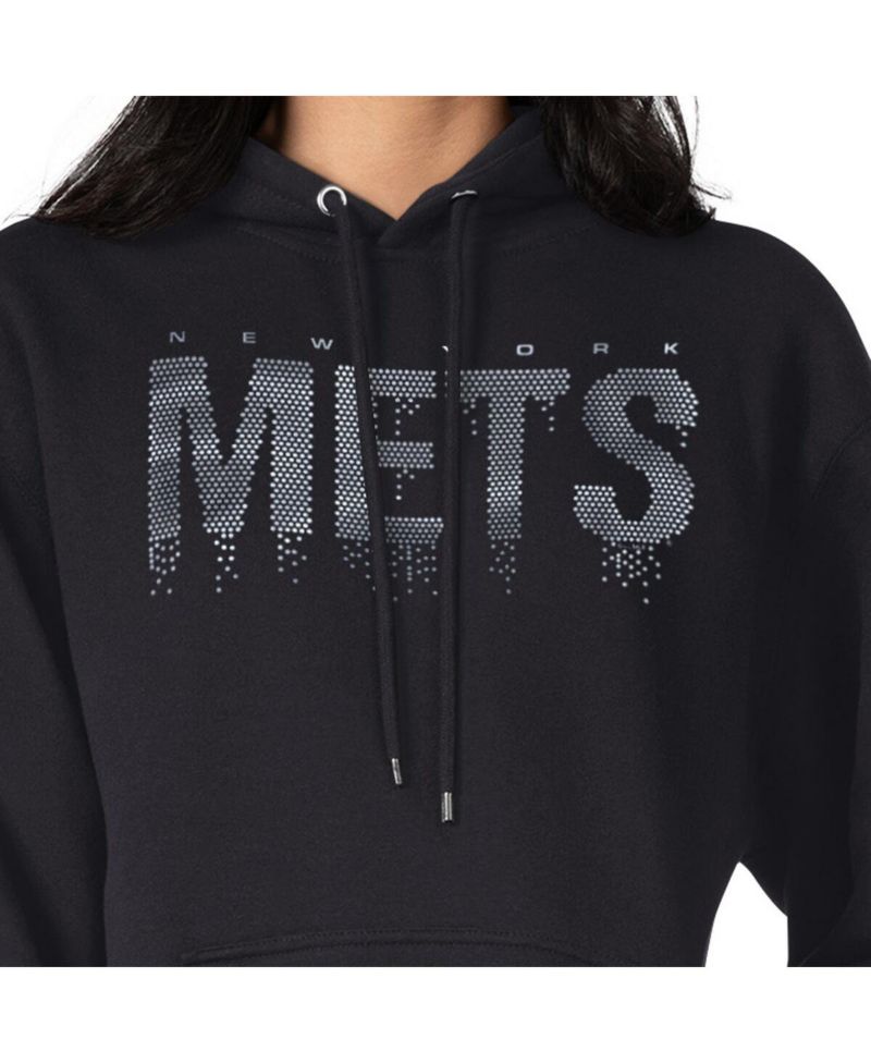 Women's Black New York Mets Metallic Drop Fleece Hoodie