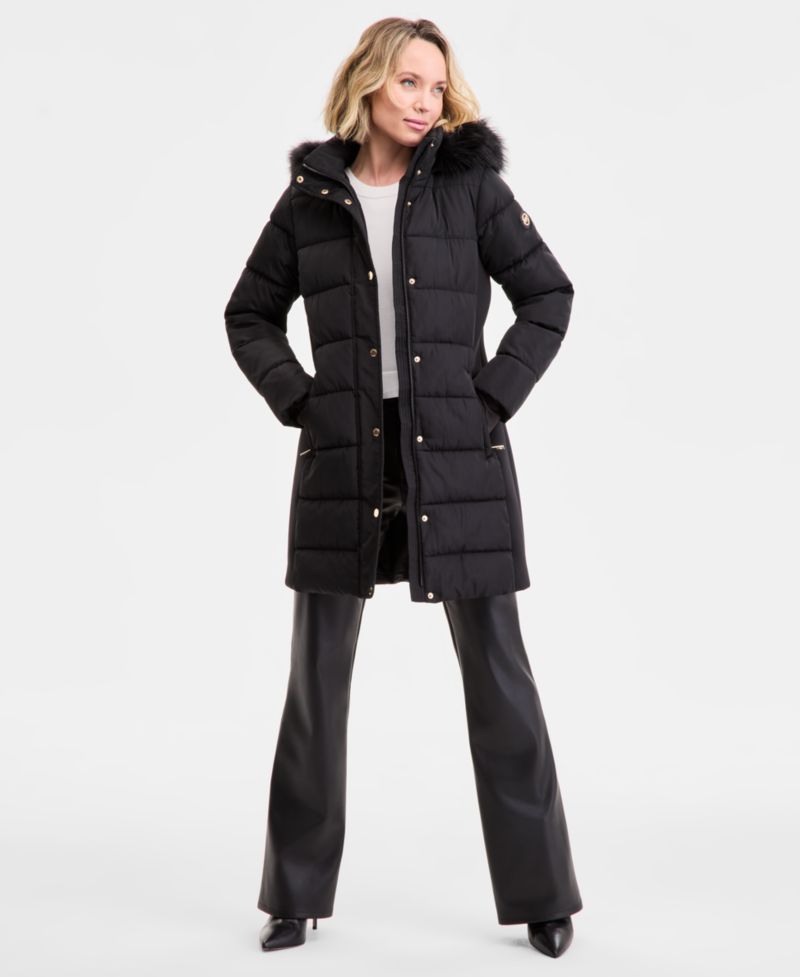 Women's Faux-Fur-Trim Hooded Puffer Coat