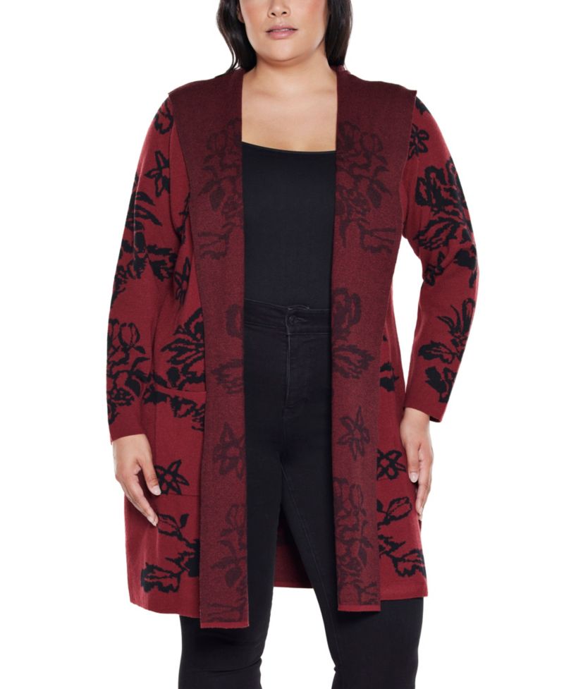 Plus Size Hooded Fall Botanicals Coatigan Sweater
