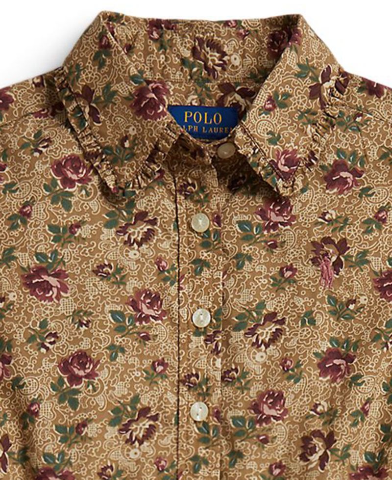 Girls' 7-16 Floral Cotton Poplin Shirt Dress