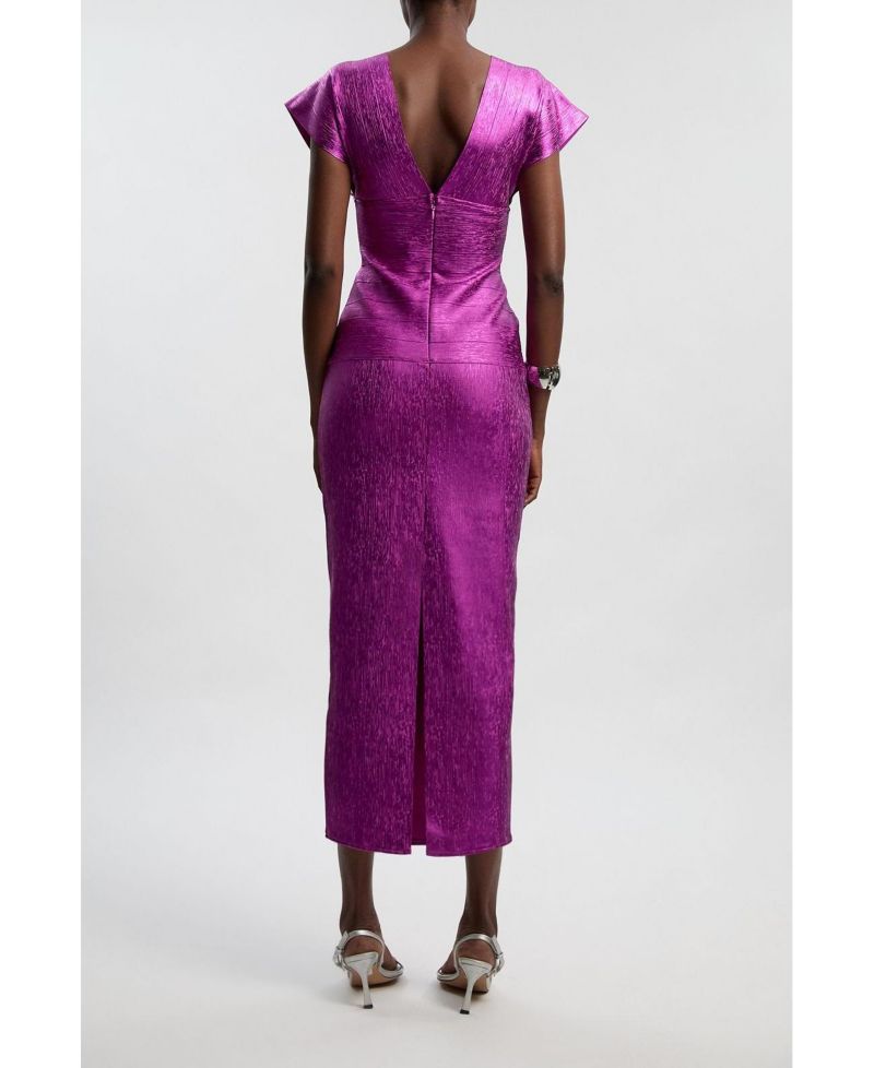 Women's Metallic Angel Sleeve Knit Midi Dress