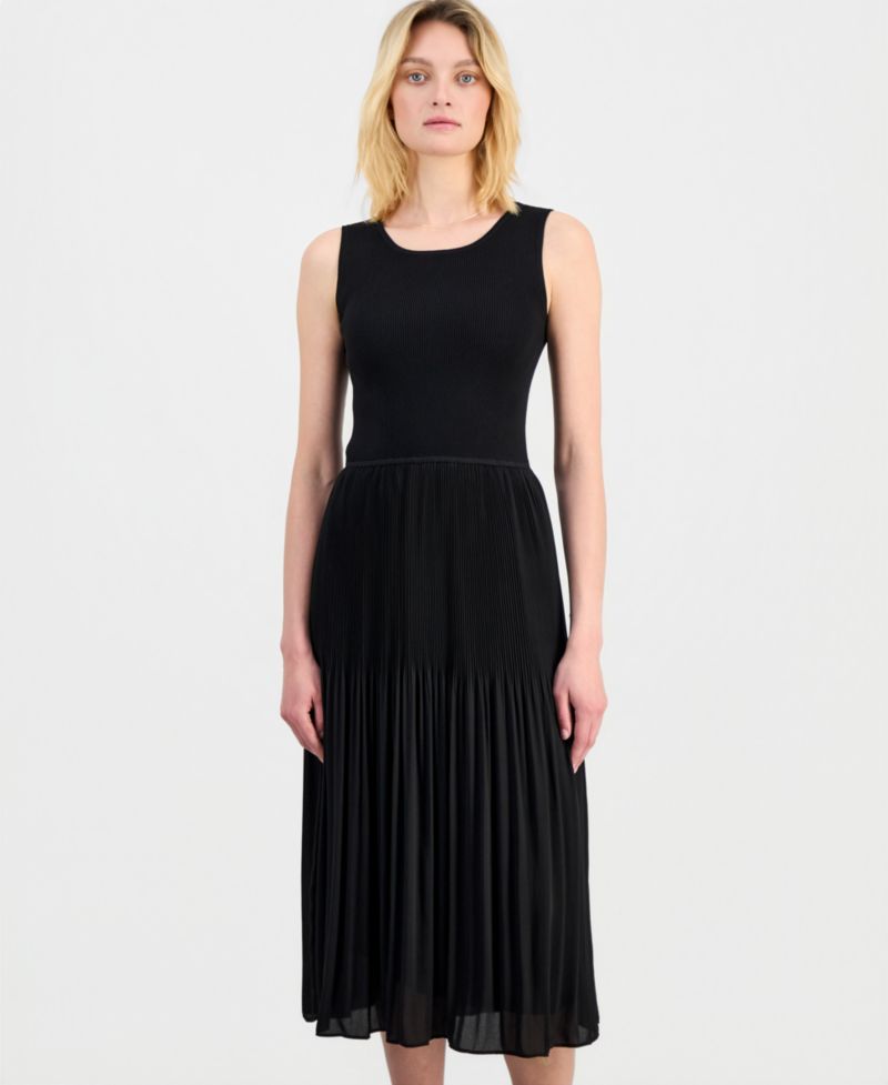 Women's Sleeveless Scoop-Neck Mixed Media Dress