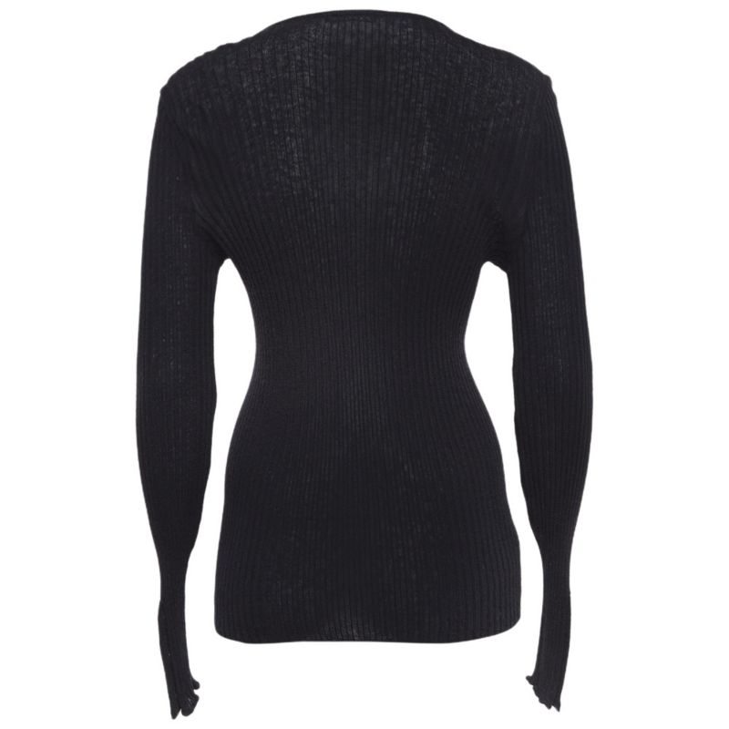 Women's Black Rib Knit Button Detail Sweater