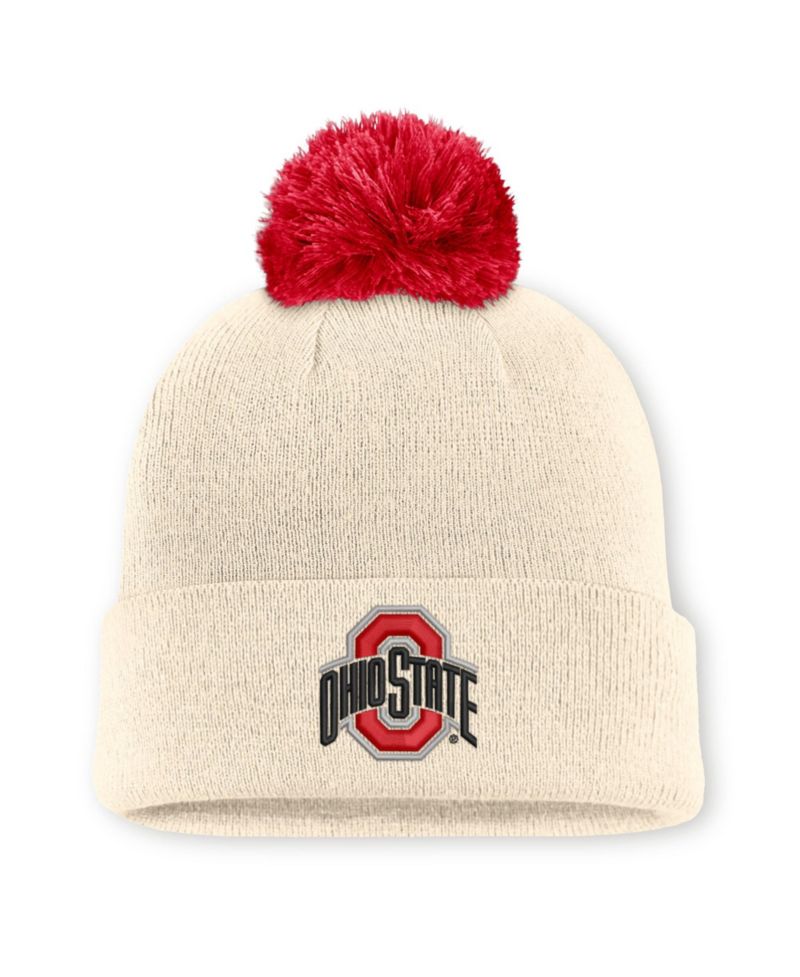 Men's and Women's Natural Ohio State Buckeyes Campus Prep Script Cuffed Knit Hat with Pom