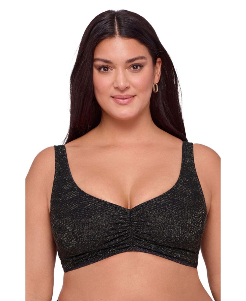 Women's Supportive and Sculpting Basket Weave Banded Cinch Front Bikini Swimsuit Top