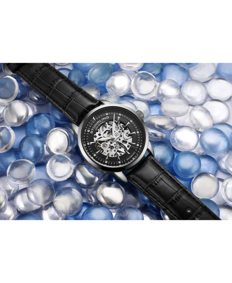 Men’s Automatic Skeleton Watch 44mm Leather Strap