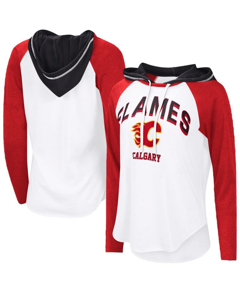 Women's White Calgary Flames VIP Raglan Long Sleeve Hoodie T-Shirt