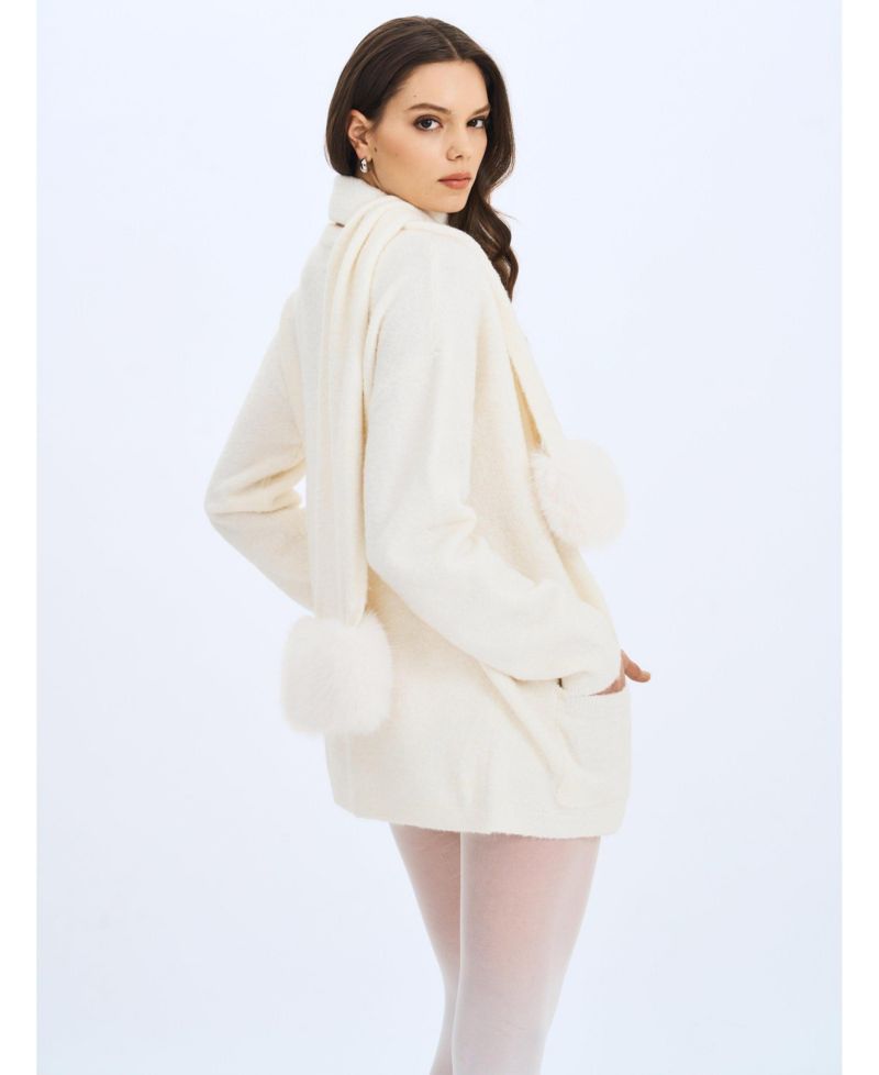 Women Selma White Wool-Blend Ribbed Knit Scarf