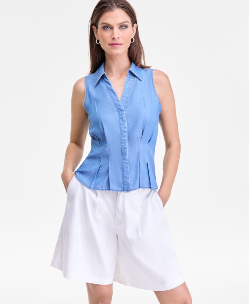 Women's Sleeveless Button-Down Collared Shirt