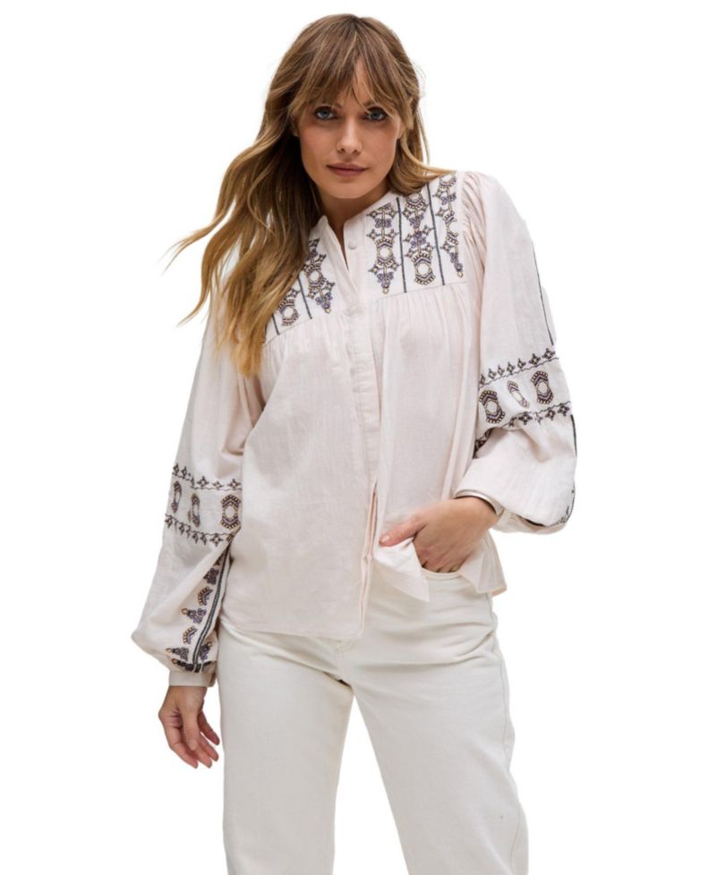 Women's Demi Embroidered Ballon Sleeve Shirt