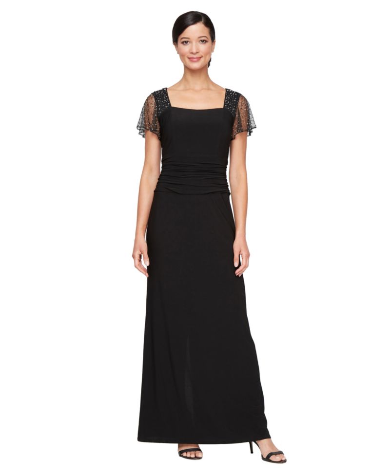 Women's Illusion Sleeve Long Dress