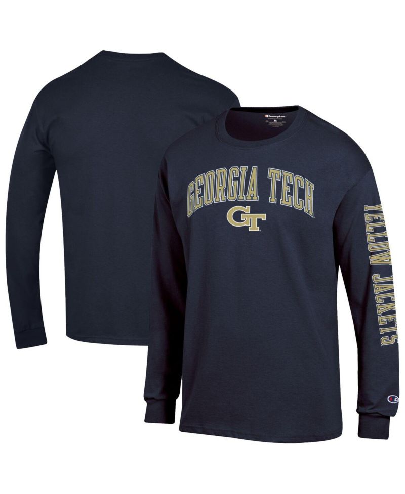 Men's Navy Georgia Tech Yellow Jackets Arch Over Logo 2-Hit Long Sleeve T-Shirt