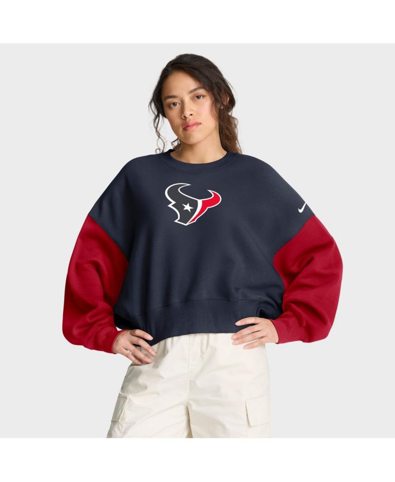 Women's Navy Houston Texans Oversized Color-Block Pullover Sweatshirt