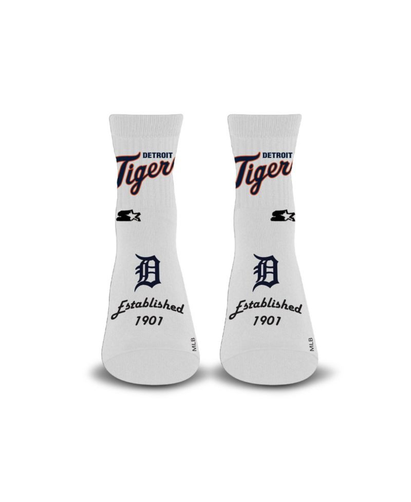 Men's and Women's White Detroit Tigers Established Stencil Quarter Socks