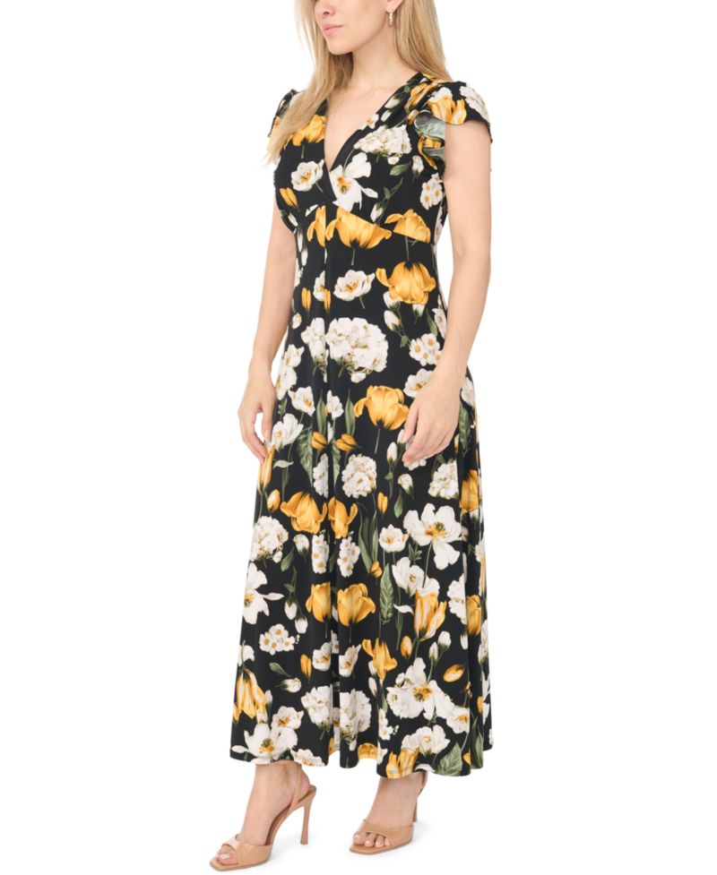 Women's Surplice Flutter-Sleeve V-Neck Maxi Dress