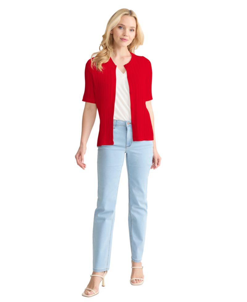 Petite Short-Sleeve Pointelle Cardigan