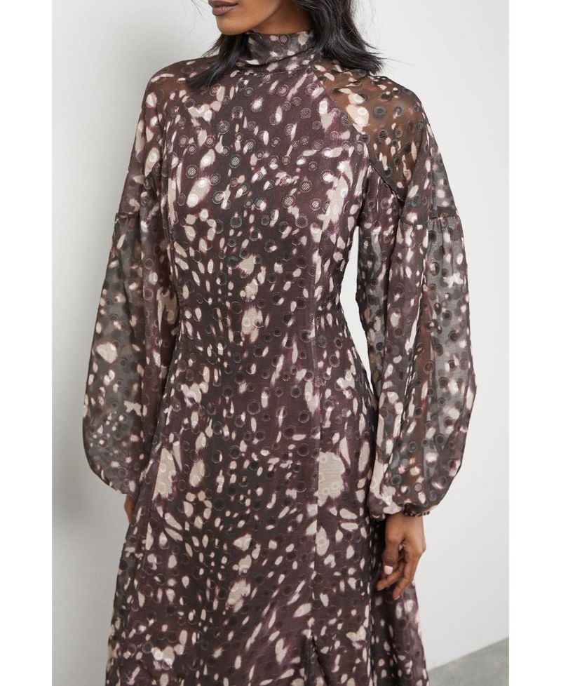 Women's Paisley Burnout Spot Godet Midi Dress