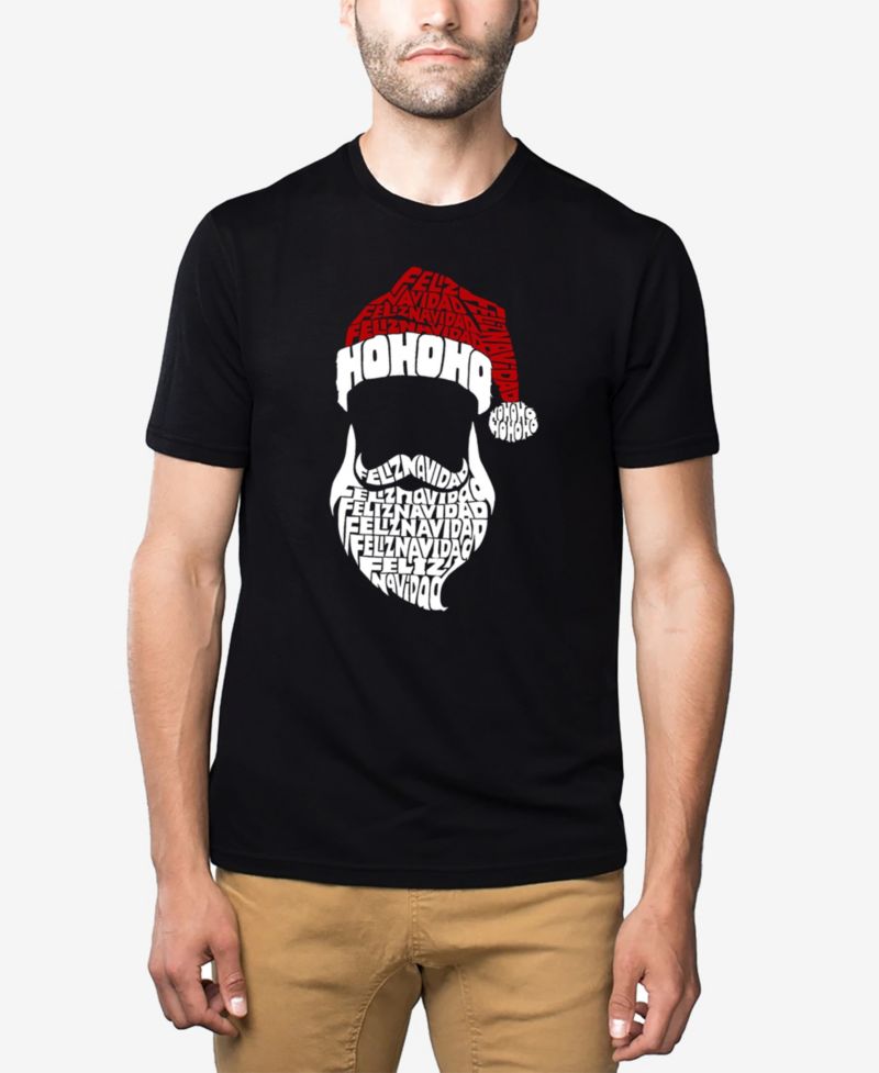 Men's Cotton/Poly Blend Word Art T-Shirt - Feliz Navidad Santa