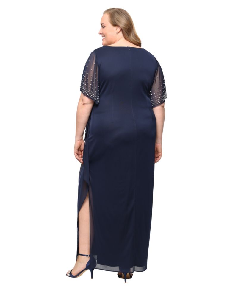 Plus Embellished Flutter-Sleeve Long Dress