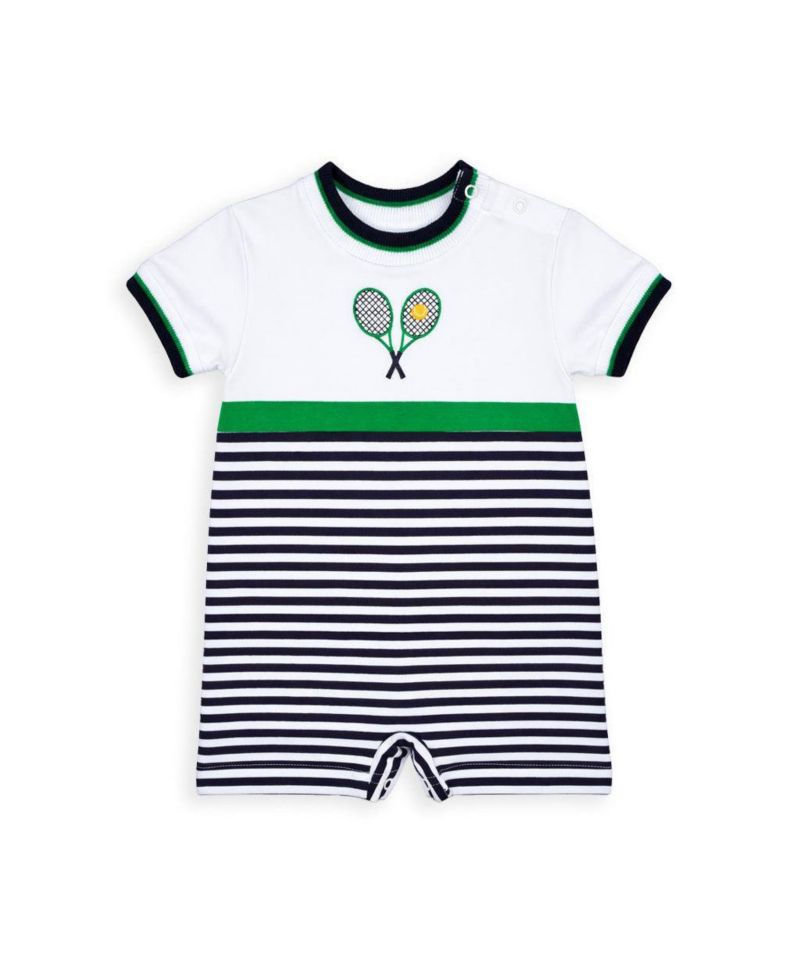 Baby Boy Stripe Knit Shortall with Tennis Rackets