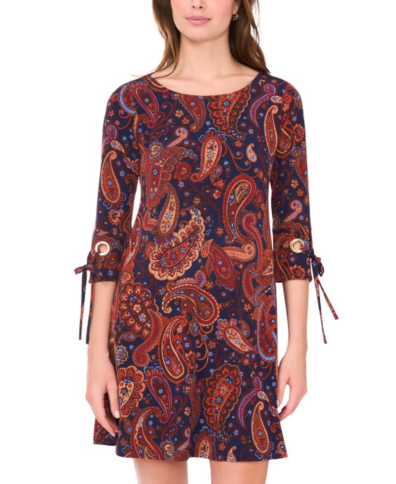Petite Crewneck 3/4-Length-Sleeve Printed Dress