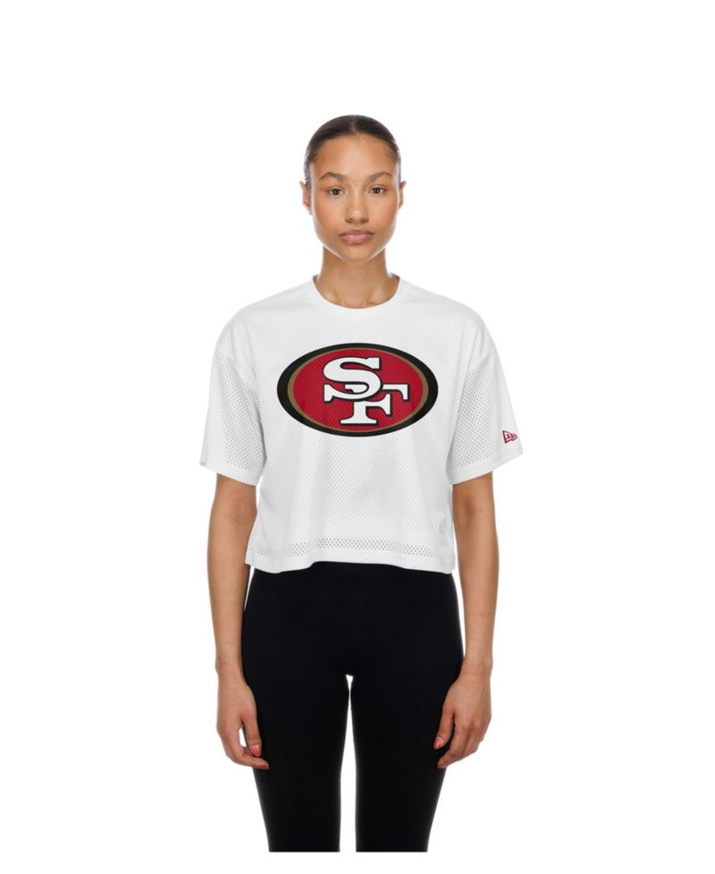 Women's White San Francisco 49ers Summer Mesh Cropped Boxy T-Shirt