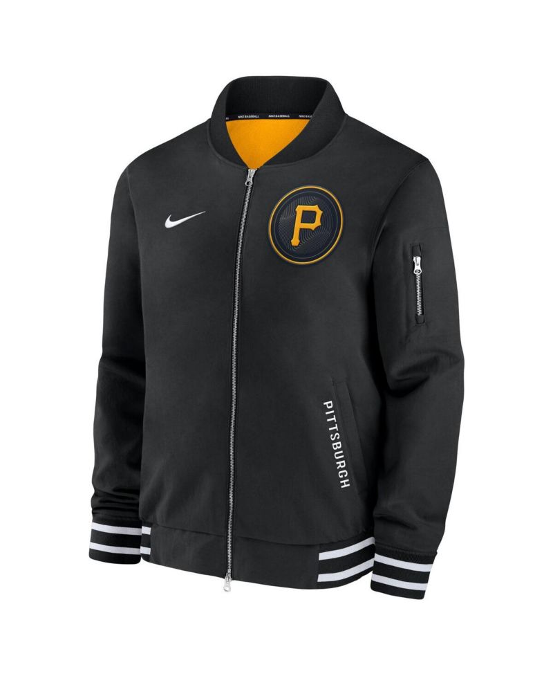 Men's Black Pittsburgh Pirates Authentic Collection City Connect Full-Zip Bomber Jacket