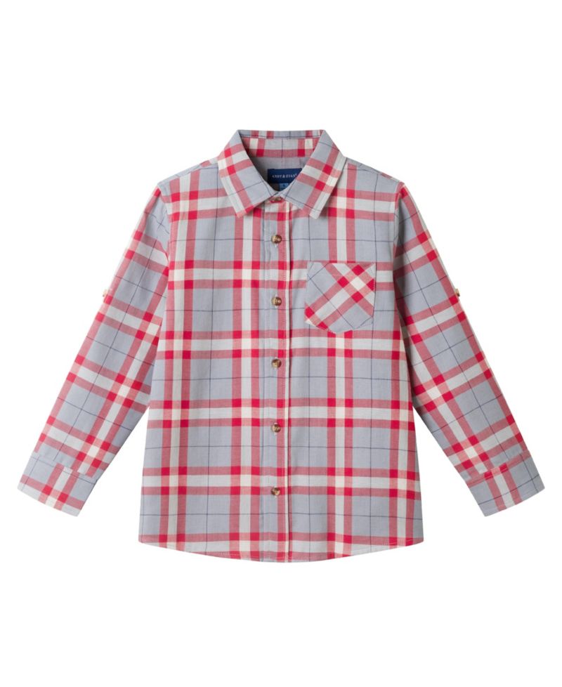 Toddler Boys Toddler/Child Grey/Red Plaid Flannel Buttondown