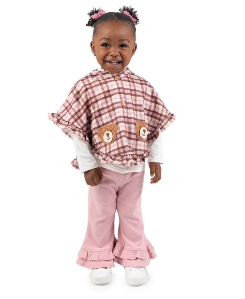 Baby Girls' Plaid Hooded Poncho Long-Sleeve Top and Leggings, 2-Piece Set