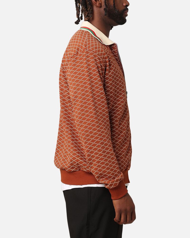 Men's Printed Bomber Jacket- Brown, S