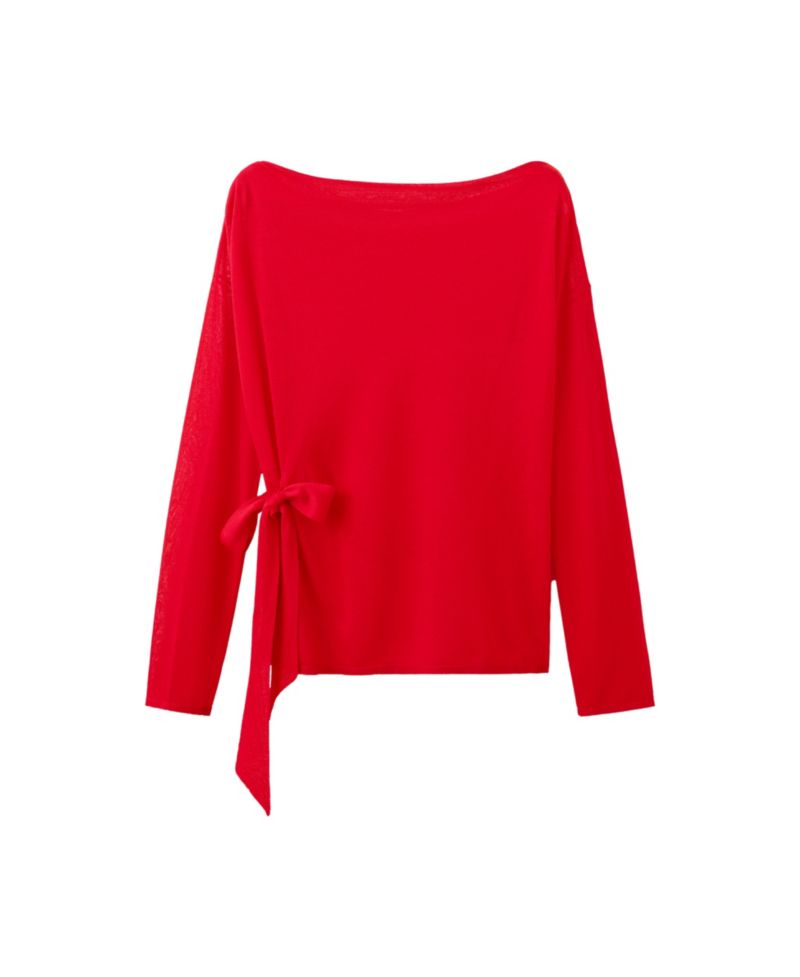 Women's Fine-Knit Bow Boat-Neck Long-Sleeve Sweater