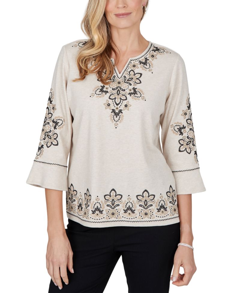 Petite 3/4-Sleeve Side Slit Blouse