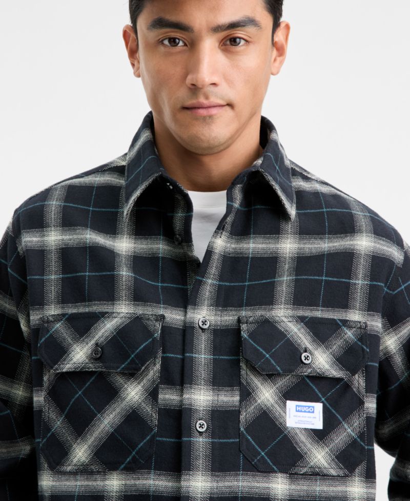 Men's Oversized-Fit Ebolt Plaid Long-Sleeve Shirt