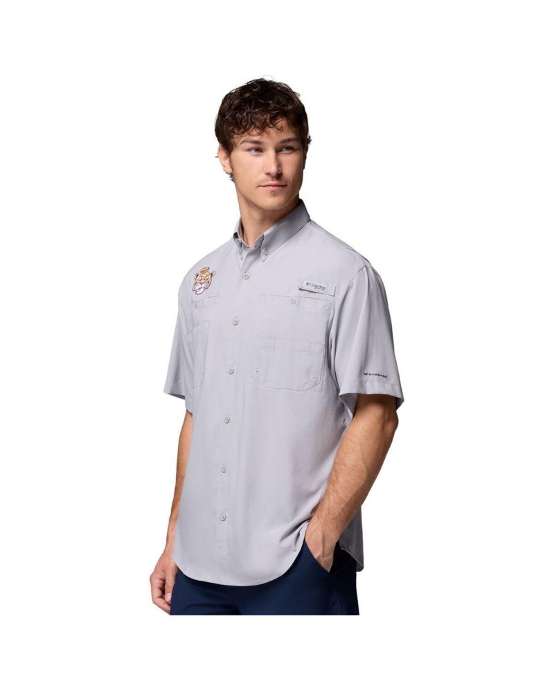 Men's Gray LSU Tigers Tamiami Omni-Shade Button-Down Shirt
