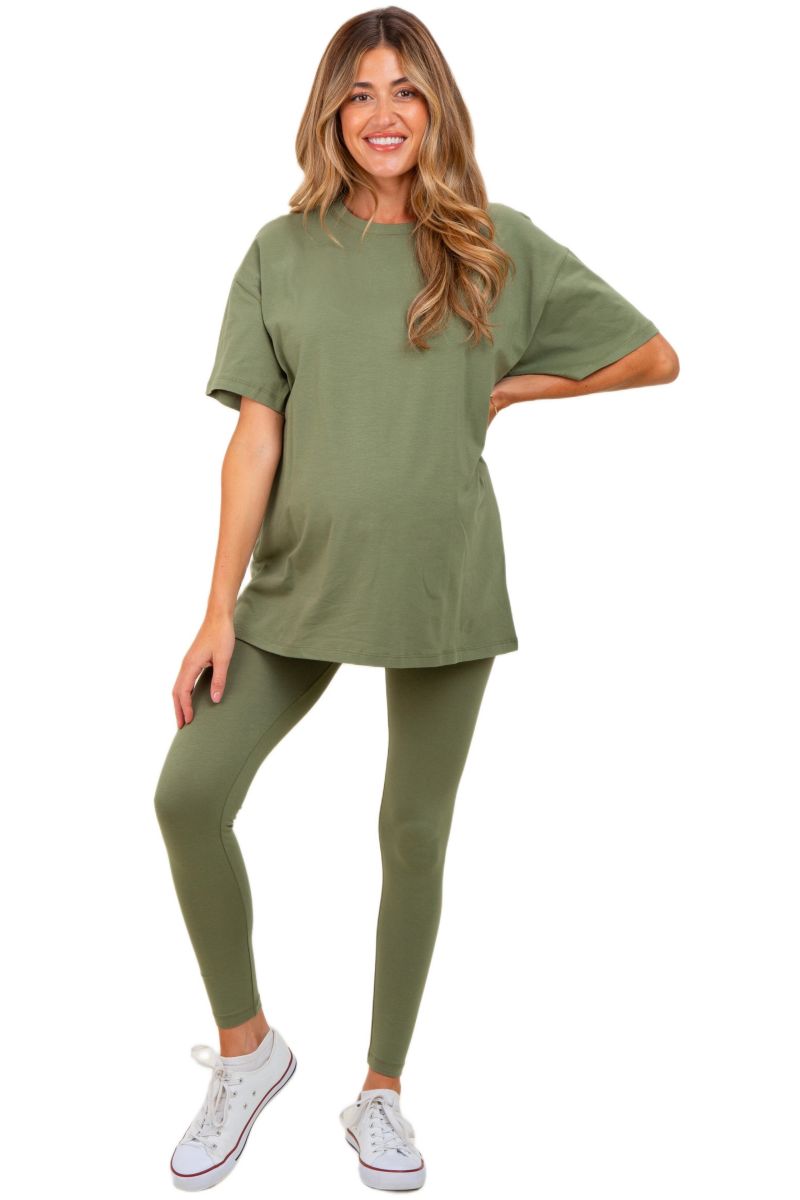 Women's Black Oversized Crewneck Short Sleeve and Legging Set