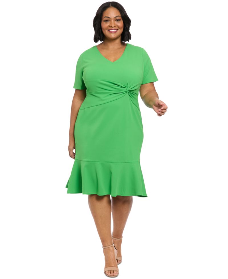 Plus Size Twist-Front Flounce-Hem Dress
