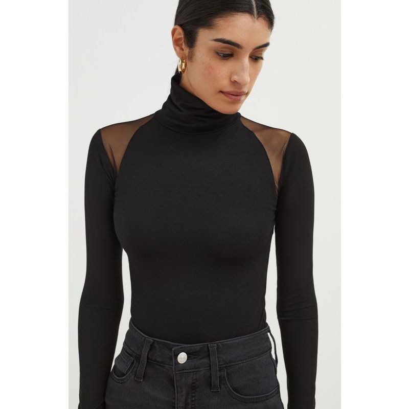 Women's Maria Fitted Turtleneck with Sheer Mesh Shoulder Panels
