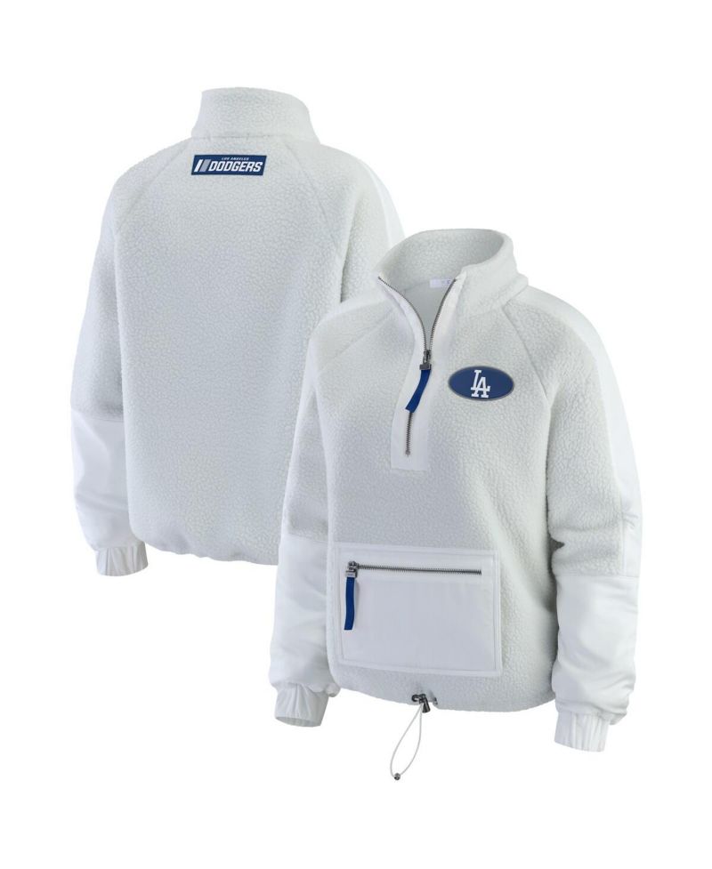 Women's Gray Los Angeles Dodgers Polar Fleece Quarter-Zip Jacket