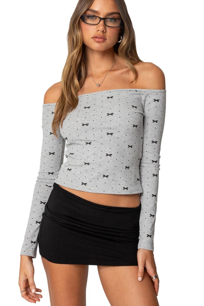 Women's Ryna Bows and Dots Off Shoulder Top