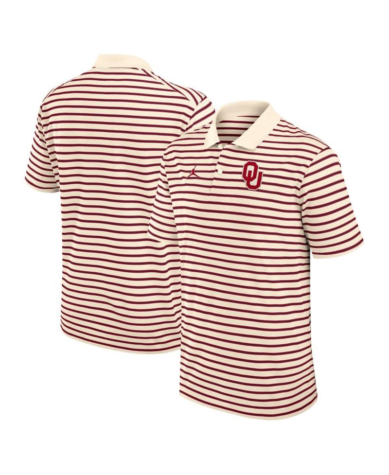 Men's Tan/Crimson Oklahoma Sooners Striped Primary Logo Performance Polo Shirt