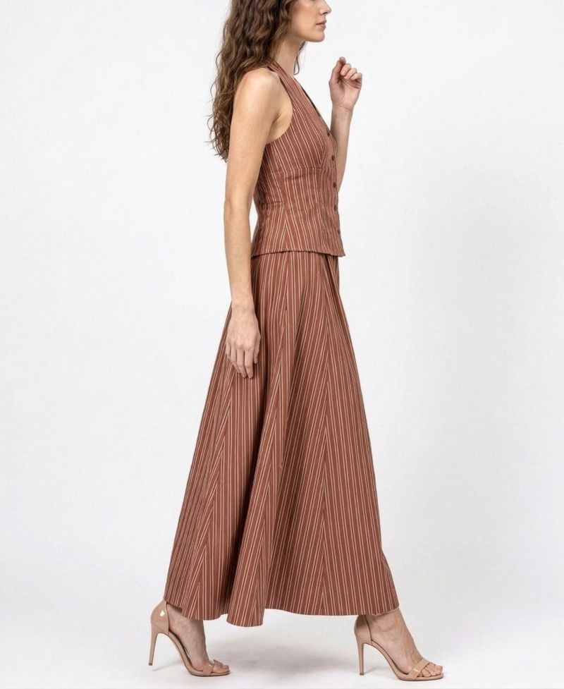 Women's Striped Drop Waist V-Neck Dress