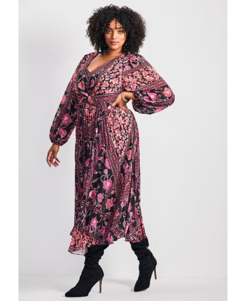 Women's Plus Size Harmony Twist Front Pleated Dress