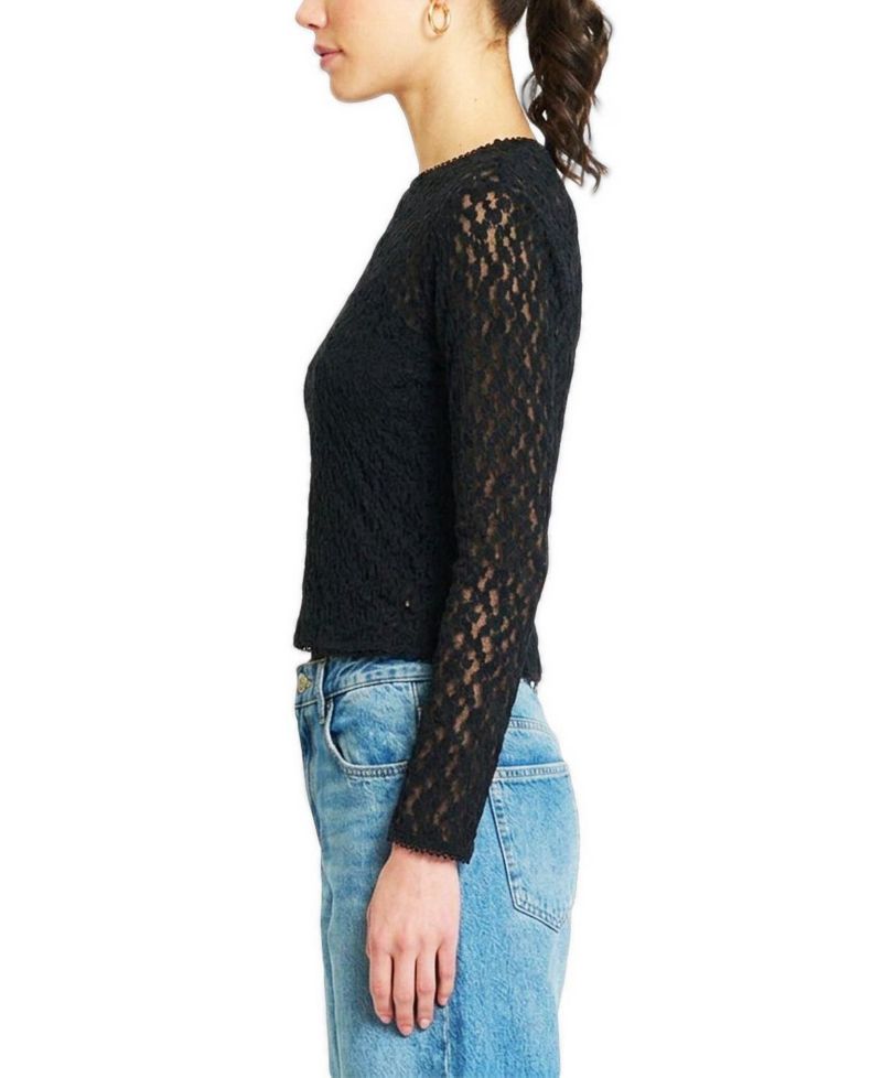 Women's Floral-Lace Long-Sleeve Crewneck Sweater